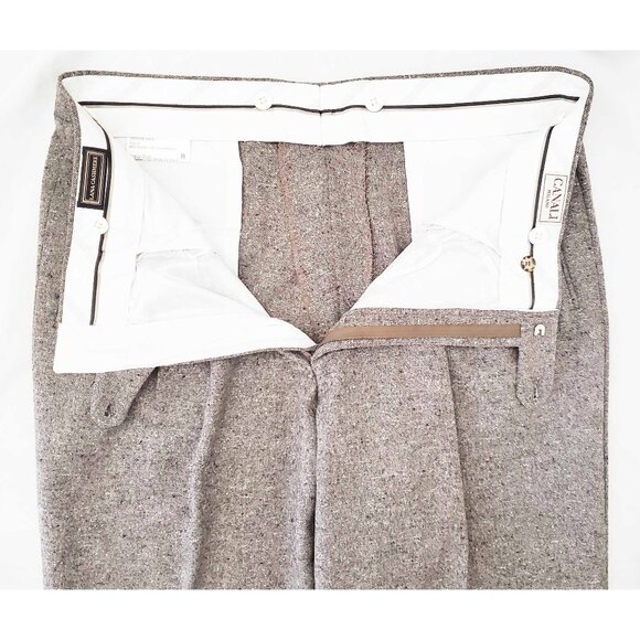 Canali Milano Mens Cashmere Wool  Flecked Pleated Pants Trousers Brown 56 NWOT - Picture 3 of 11